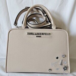 Karl Lagerfeld Maybelle Paris Satchel Crossbody Purse Beige NEW MSRP $278
